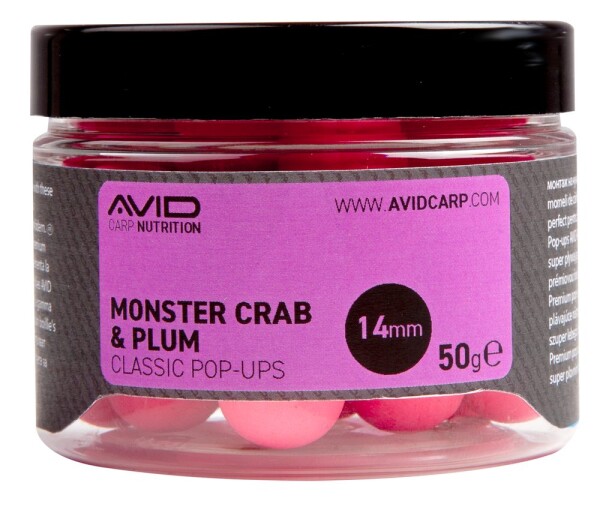 Avid Plovoucí boilie Classic Pop-Ups Monster Crab & Plum 14mm 50g,Avid Plovoucí boilie Classic Pop-Ups Monster Crab & Plum 14mm 50g