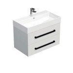 Koupelnová skříňka s černou úchytkou a umyvadlem SAT Cube Way 80x53x46 cm bílá lesk CUBE46C803BISAT CUBE46C803BISAT