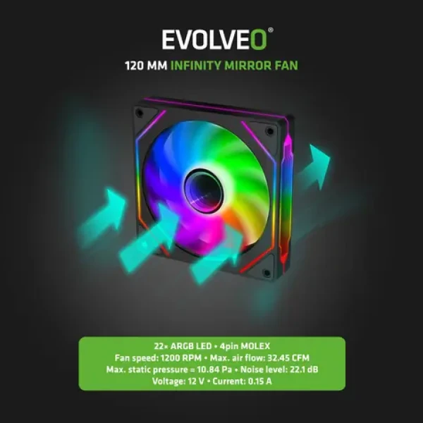 EVOLVEO 120UX-M černý / Ventilátor / 120 mm / ARGB / Master / Molex (120UX-M-ARGB-BK)