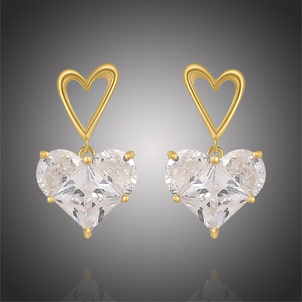 Pozlacené náušnice Swarovski Elements Sofia - srdíčko, Bílá/čirá