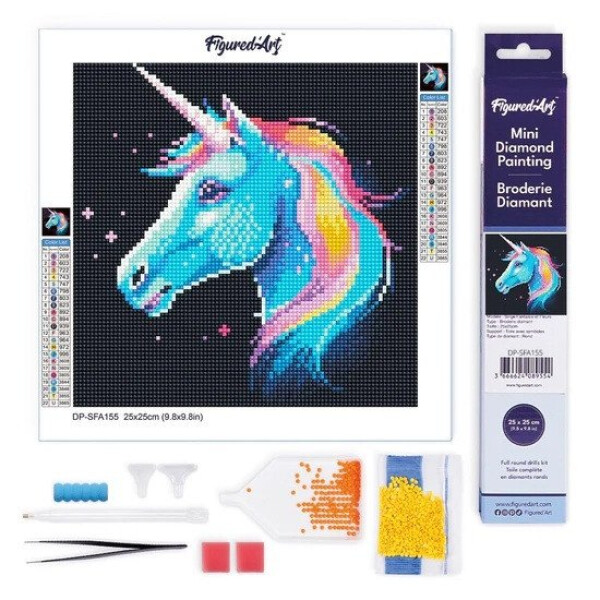 Mini diamantové malování - Jednorožec (bez rámu, 25 x 25 cm)