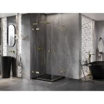 MEXEN/S - Lunar L Duo sprchový kout dveře křídlové 80 x 80, transparent, zlato kartáčovaná 834L-080L-080P-55-00