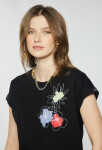 Monnari Halenky Bavlněné tričko s květinovým vzorem Black S