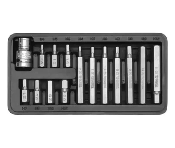 YATO Sada bitů inbus s adaptérem 10 mm x 1|2 (15 ks) / H4 - H12 / Délka 30-75 mm (YT-0413)