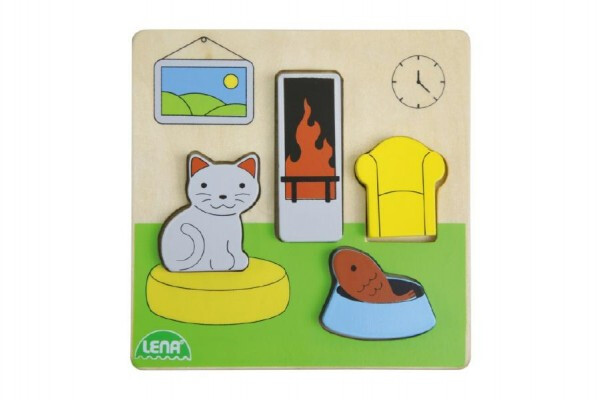 Vkládačka/Puzzle deskové obrysové dřevěné obývací pokoj v krabičce 14x20x2cm 18m+