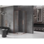 MEXEN/S - Velar L Duo sprchový kout, posuvné dveře 100 x 100, transparent, růžové zlato 871-100-100-02-03-60