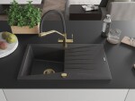 MEXEN/S - Cesar granitový dřez s odkapávačem včetně baterie Duo, černá kropenatá 6514-76-671701-57-G