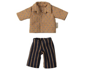 Maileg Tričko a pruhované kalhoty pro myšky Maileg Dad Mouse, béžová barva, textil
