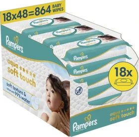 Pampers Aqua Soft Touch Plastic Free / Vlhčené ubrousky / 864 ks / 18 × 48 ks