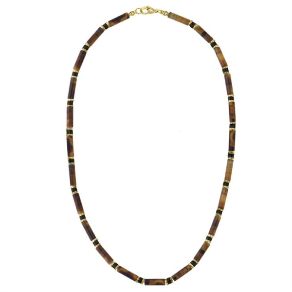 Luxusní pánský náhrdelník Antonio Gold - tygří oko, zlatý hematit, Hnědá 45 cm