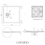 CERANO - Sprchová vanička čtvercová Pablo - SMC/minerální kompozit - strukturovaná šedá - 80x80x3 CER-481297