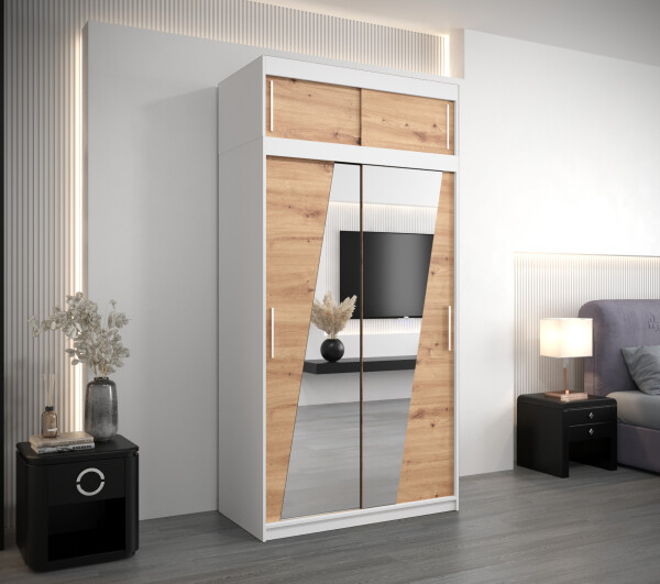 Šatní skříň Abi R0 s nástavcem Barva korpusu: Bílá, Rozměry: 100 cm, Dveře: Dub artisan