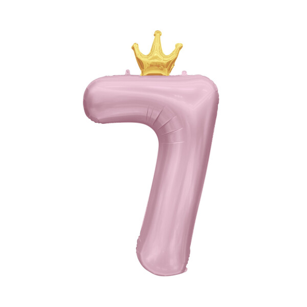 Balónek fóliový 82 cm světle růžový s korunkou číslo 7 - Albi