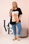Dámská bavlněná halenka Plus Size s potiskem „Day Dream“ černá + oranžová UNI