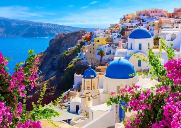 ENJOY Puzzle Santorini s květinami, Řecko