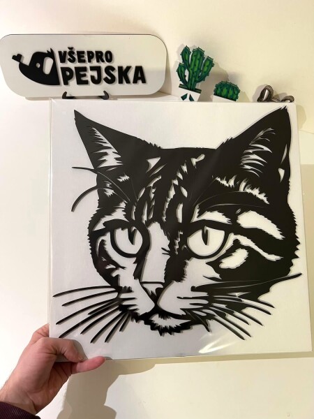 3D samolepka na zeď ze dřeva kočka 10 Rozměr (cm): 38 x 36, Dekor: Černá