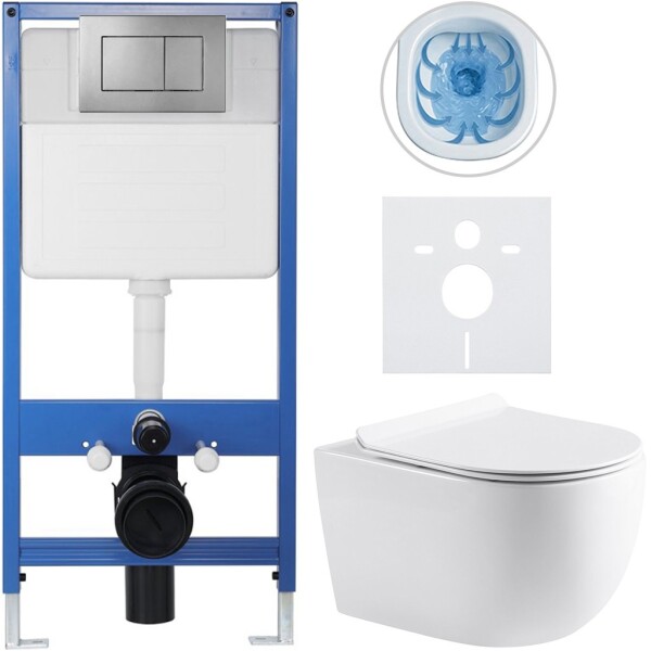 CERANO - Kompletní WC set Profi/Felci - bílá lesklá - WC tlačítko Classic/Tmavě šedá - předstěnová instalace - 52,5x36 CER-331320