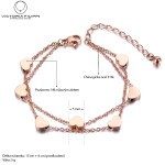 Ocelový dvojitý náramek Caitlin Gold - srdce, Zlatá 15 cm + 4 cm (prodloužení)