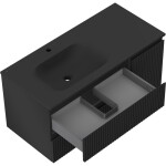MEXEN/S - Rivel koupelnová skříňka 100 cm s umyvadlem Vela levá, 2S, 1D, reliéf, černá mat 91A23-10047-3-BBFFF71-W23L71