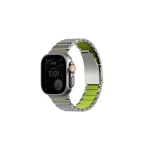 UNIQ Strova Flex řemínek pro Apple Watch 49/46/45/44 mm, Titanium silver/Lime green (8886463697832)