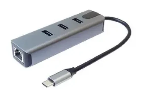 PremiumCord adaptér USB-C na Gigabit Ethernet + 3x USB3.2 / Adaptér / RJ45 10/100/1000 Mbit / USB 3.2 5Gbps (ku31ether05)
