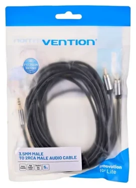 Vention BCFBJ černá / Audio kabel / 2x RCA (Cinch) - 3,5mm jack / 5 m (BCFBJ)