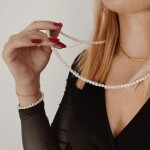 Dlouhý perlový náhrdelník Pauline Gold - sladkovodní perla, Zlatá 70 cm + 5 cm (prodloužení) Bílá