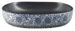 SAPHO - PRIORI keramické umyvadlo na desku, 60x40 cm, černá s modrým vzorem PI026