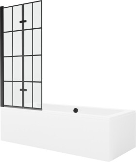 MEXEN/S - Cube obdélníková vana 180 x 80 cm s panelem + vanová zástěna 80 cm, černá vzor 550518080X92080027077