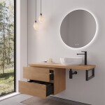 CERANO - Koupelnová skříňka Carole - dub medový + deska pod umyvadlo Navira Pro - 36 mm + konzole černá - 140x46x51,6 CER-606210