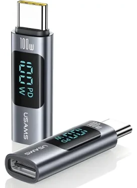 USAMS AU18 šedá / Adaptér / USB-C - USB-C / 100W / displej výkonu / hliník (SJ682TC01)