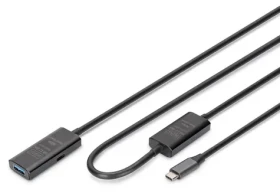 Digitus DA-73111 černá / Aktivní prodlužovací kabel / USB-C(M)-USB-A(F) / USB 3.2 Gen1 5 Gbps / 10 m (DA-73111)