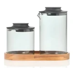 AdHoc IMPACT / Sada na cukr a mléko s podtáckem / Sklo a akácie / 250 ml / 180 g (MZ08)