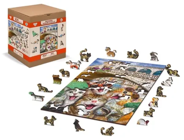 WOODEN CITY Dřevěné puzzle Koťata v Benátkách 2v1