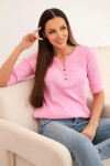 Dámská bavlněná blůza s dlouhým rukávem a knoflíky u výstřihu světle růžová UNI