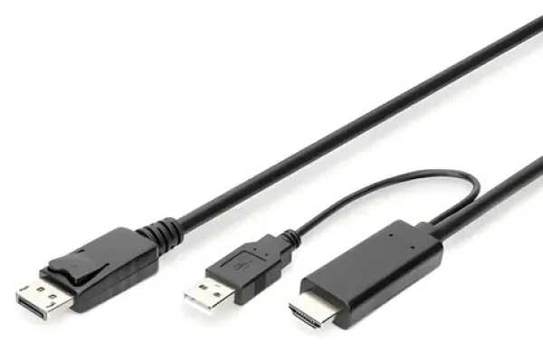 Digitus redukční kabel HDMI/DisplayPort 2m černá / Redukce / 4K 30Hz / HDMI 1.4 / DisplayPort 1.2 (AK-330111-020-S)
