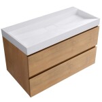 CERANO Koupelnová skříňka Carole - dub medový + umyvadlo z lit. mramoru Vita - bílá matná - 100x58x46 cm