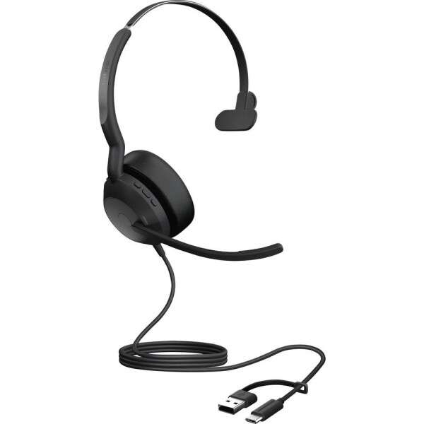 Jabra Evolve2 50 Headset otevřená (On Ear) kabelová, Bluetooth® mono černá Redukce šumu mikrofonu, Potlačení hluku headset, monofonní, Vypnutí zvuku mikrofonu,