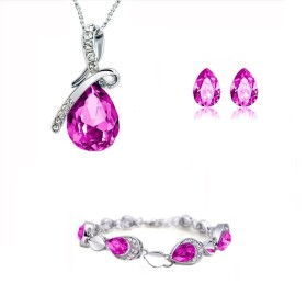 Souprava náhrdelníku, náušnic a náramku Tear Drop Rose, Růžová 40 cm + 5 cm (prodloužení)