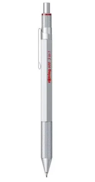 Rotring 600 stříbrná / Multifunkční pero / mikrotužka + kuličková náplň modrá, červená (2164109)
