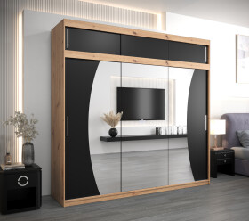 Šatní skříň Abi W0 s nástavcem Barva korpusu: Dub artisan, Rozměry: 250 cm, Dveře: Černá