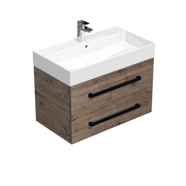 Koupelnová skříňka s černou úchytkou a umyvadlem SAT Cube Way 80x71x46 cm dub Wellington mat CUBE46C803DWSAT CUBE46C803DWSAT