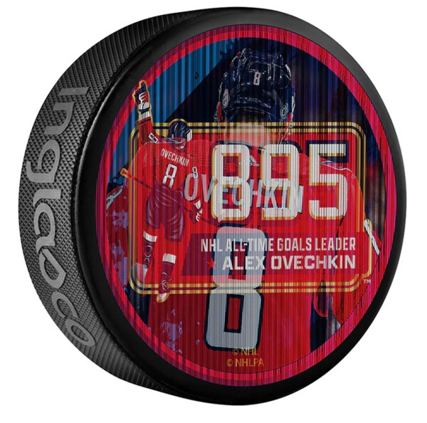 Inglasco / Sherwood Puk Washington Capitals NHL Alex Ovechkin 895 Goals Lenticular Souvenir Hockey Puck