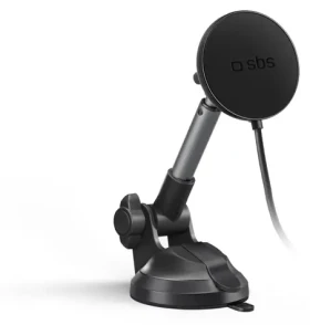 SBS Držák do auta s teleskopickým ramenem MagSafe černá / Držák do auta / Bezdrátové nabíjení 15W / Silikonová přísavka (TESUPPMAG15WLONGARM)