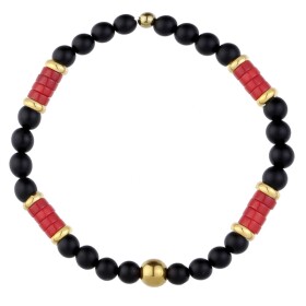 Pánský náramek Henri - 6 mm onyx a pravý korál, Červená 25 cm