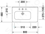 DURAVIT - DuraStyle Umyvadlo 800x480 mm, s přepadem, s otvorem pro baterii, bílá 2325800000