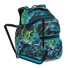 Školní batohový 3-dílný set Bagmaster DOPI 25 B MOTORKA (batoh,penál,sáček na cvičky)