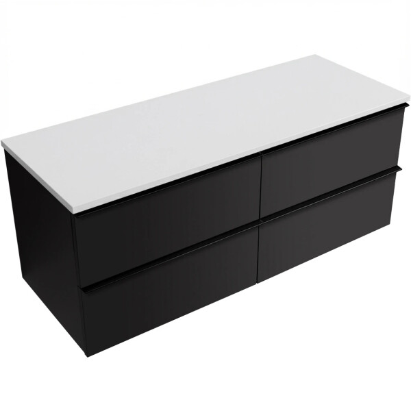 CERANO - Koupelnová skříňka Velora - černá matná, úchytka černá + deska z lit. mramoru Elanys - 12 mm - bílá matná - 160x54,2x46,5 CER-679427