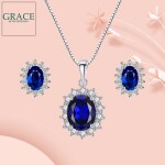 Stříbrná souprava šperků Swarovski Elements Kate, stříbro 925/1000, Modrá 40 cm + 5 cm (prodloužení)
