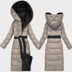 Černo-béžová oboustranná zimní bunda s páskem Minority (M2-6519-1+62) odstíny béžové L (40)